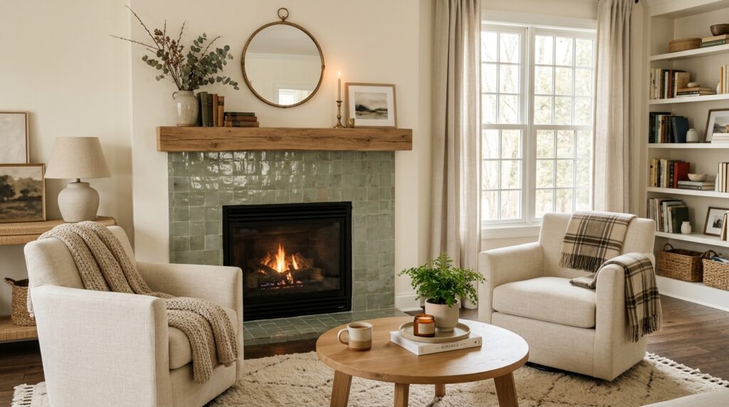 living room with fireplace and 202605210946