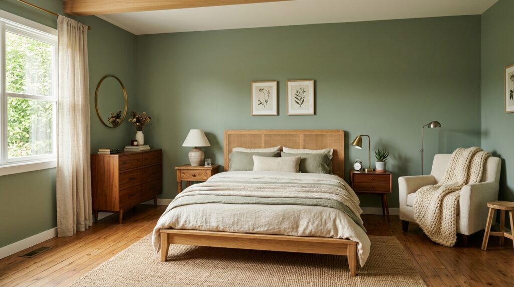 sage green bedroom with bed 202605211340