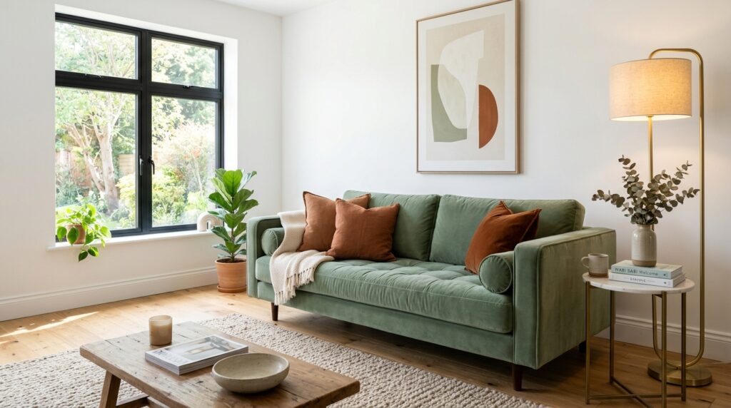 sage green velvet sofa living 202605210916