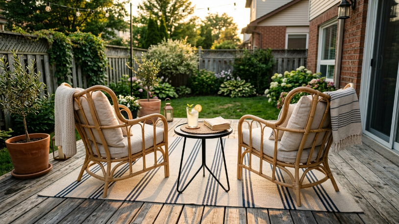Cozy patio showing real outdoor living space ideas on a budget.