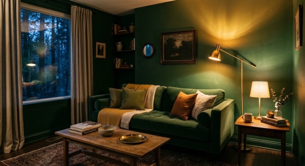 How to Style a Forest Green Living Room photo output